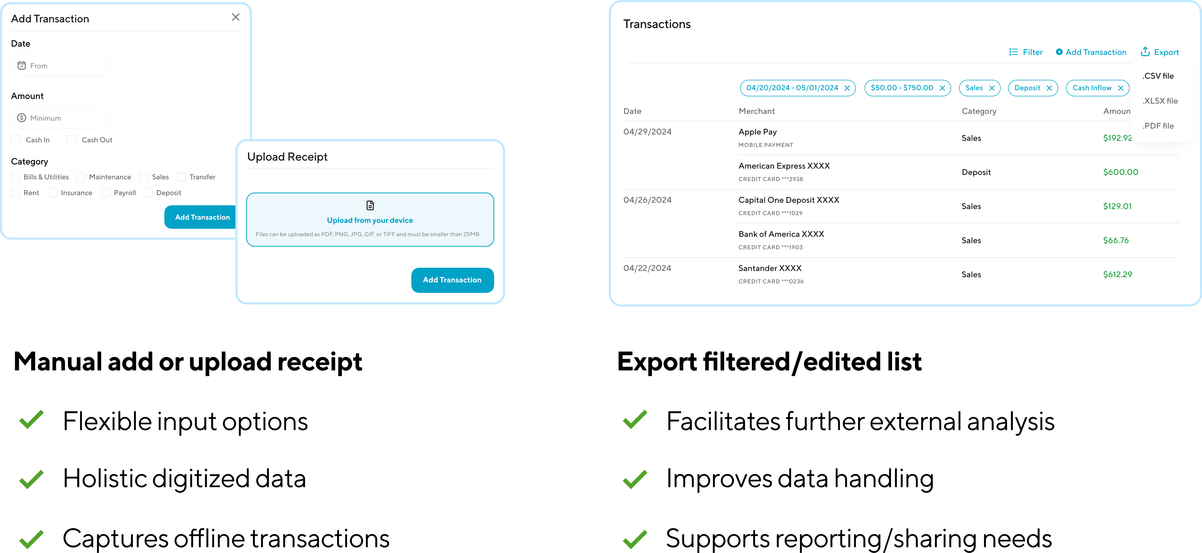 Receipt Upload and Export UI
